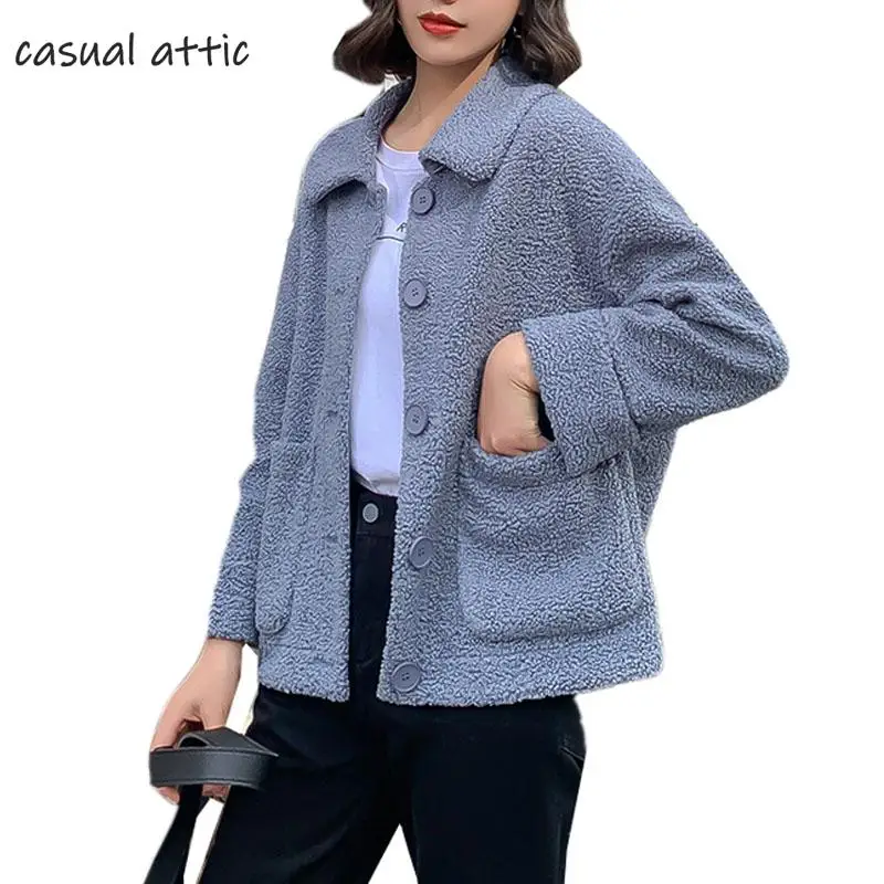 

Women's Winter Short Lamb Faux Lamb Wool Coat 2019 Streetwear Plush Women Fur Lamb Thicken Warm Female Jackets Outerwear