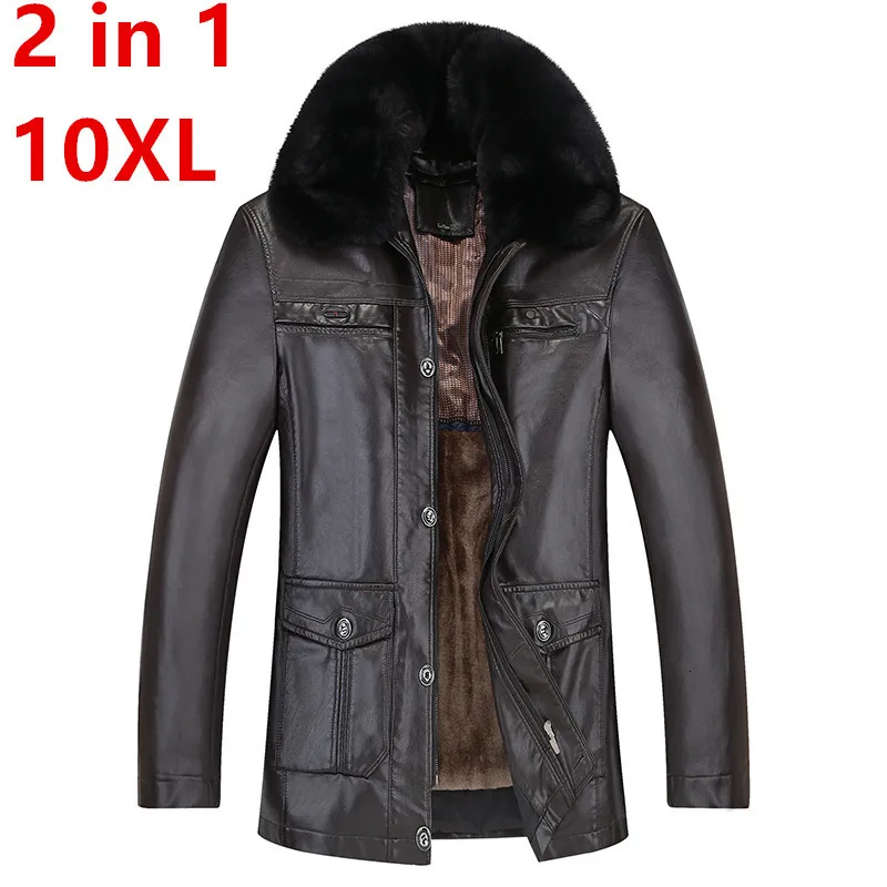 

Plus 10XL 8XL 6XL Autumn Winter Men Leather Jacket Faux Fur Collar Plus Velvet Thick Warm Leather Jacket Men Social Mens Jackets