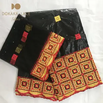 

Black Color Bazin Riche Embroidery Lace Fabric With Stones 5+2 Yards Style African Nigerian Noble Lady Dresses Sewing Material
