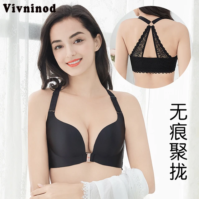 Front Closure Beauty Back Bra Glossy Seamless Push Up Underwear