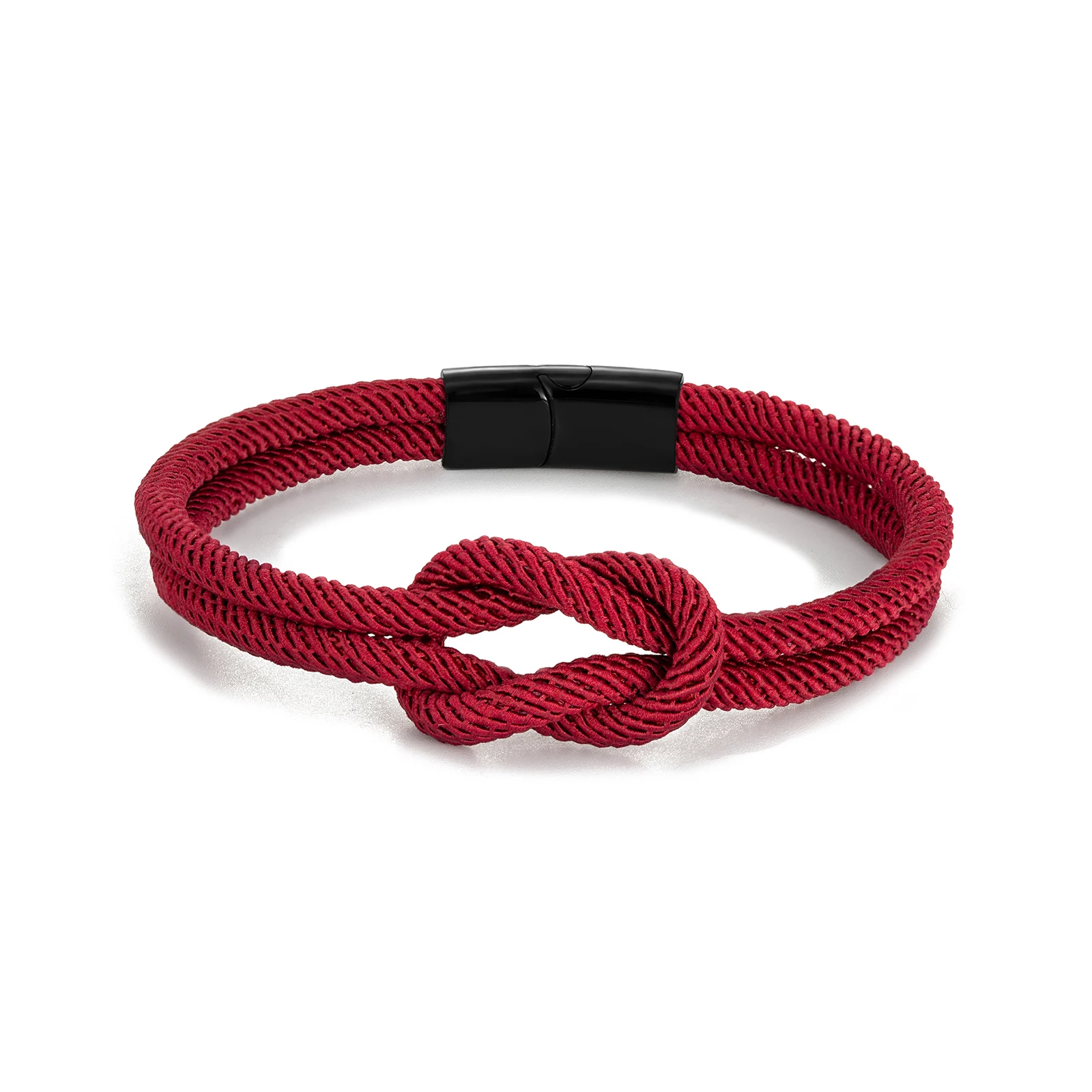 Men Double-layer Knotted Rope Bracelet For Women Black Stainless Steel Silder Magnet Buckle Infinity Couple Jewelry
