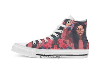 

Red Flowers Girl Custom Casual High Top lace-up Canvas shoes sneakers Drop shipping