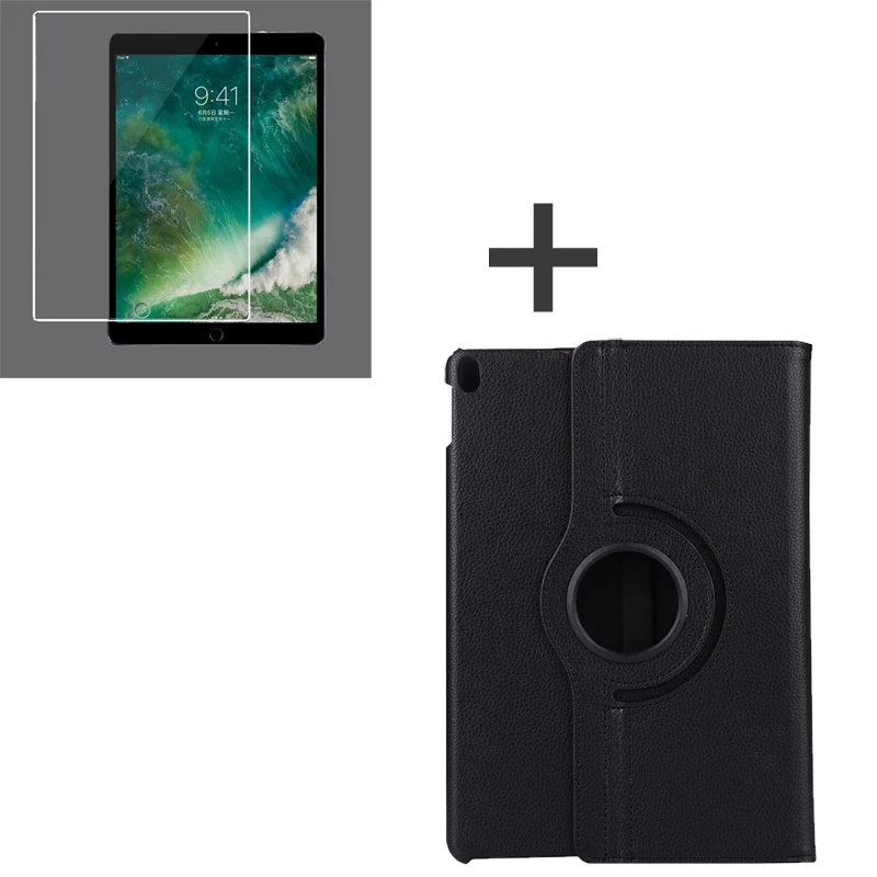 Магнитный 360 градусов Rotion Shell чехол для Apple iPad Pro 10,5 дюймов флип складной держатель+ 9H закаленное стекло Защита экрана планшета - Цвет: Черный
