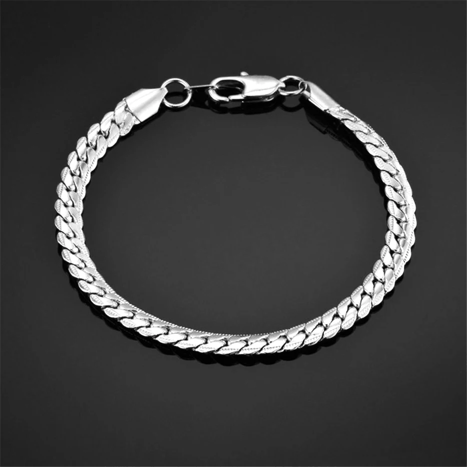 Mens 4MM 7MM Silver Color Stainless Steel Curb Snake Link Chain Bracelets for Women Unisex Wrist Jewelry Gifts