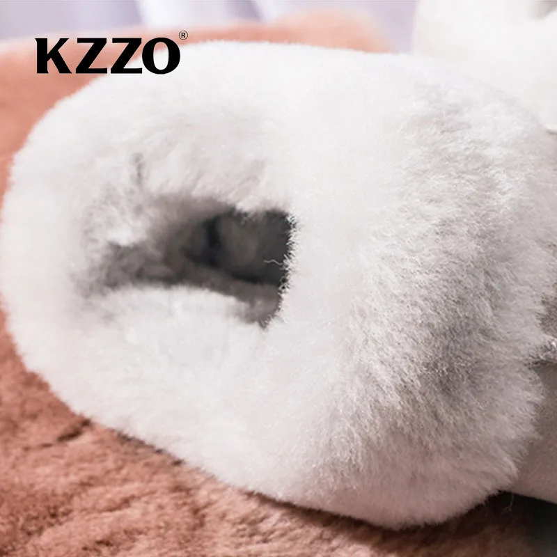 KZZO New Arrive Natural Sheepskin Woman Casual Wool Slippers Winter Warm Sheep Fur Lined Non-slip Home Shoes Indoor Slippers 4
