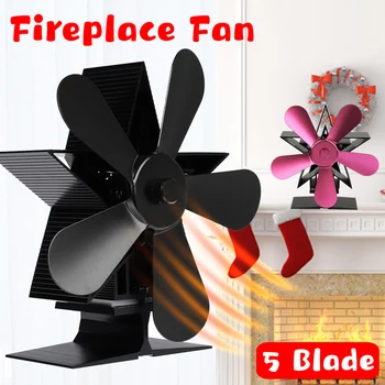 

5 Blades Black Fireplace Heat Powered Stove Fan Log Wood Burner Quiet Home Fireplace Fan Efficient Heat Distribution