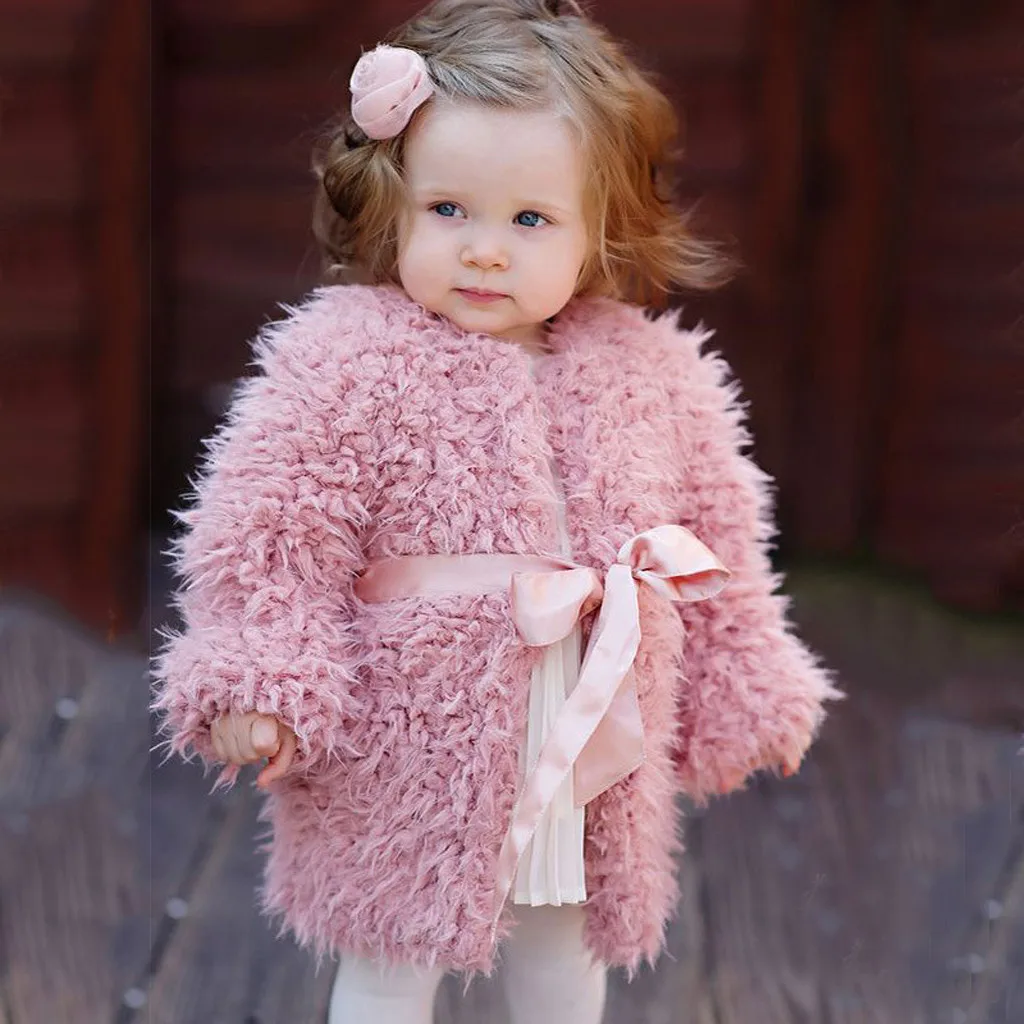 Toddler Kids Baby Girl Winter Fleece Faux Fur Warm Cardigan Coat Outwear Tops