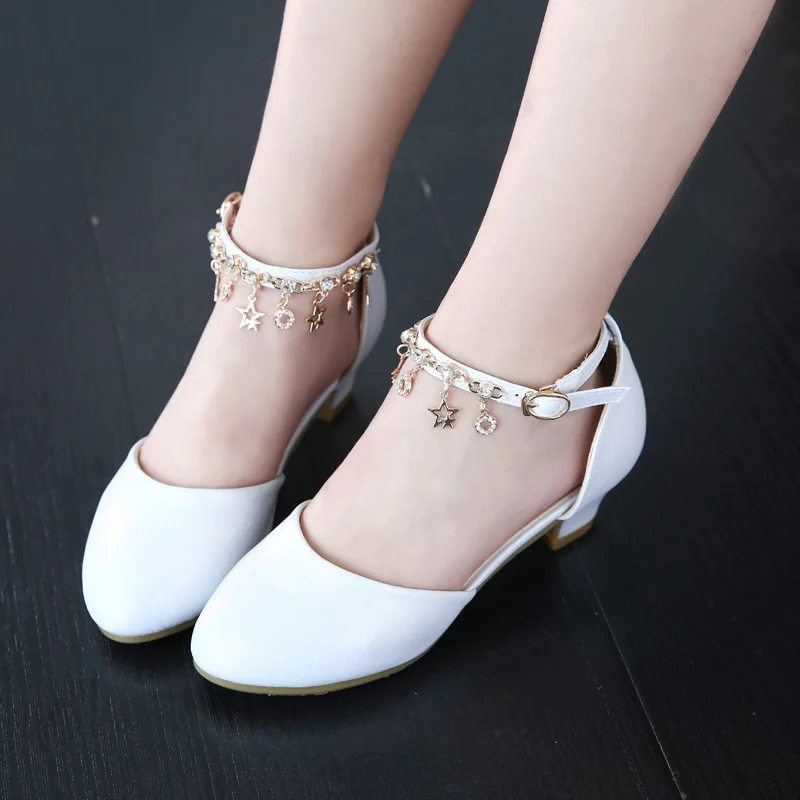 2022 New Spring and Autumn Girls Princess High Heel Sandals: White Shoes for Piano Performance and Kids’ Special Occasions