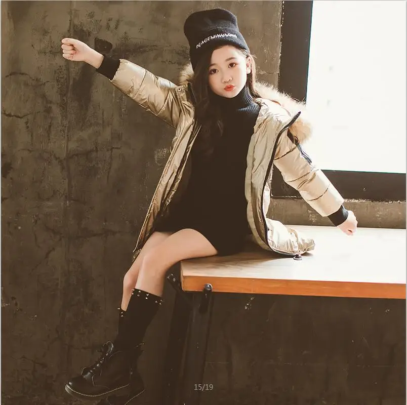 Fashion Brand Girl Down Jacket Warm Baby Children Down Parkas Coat Fur Kid Teenager Thickening Outerwear For Cold Winter