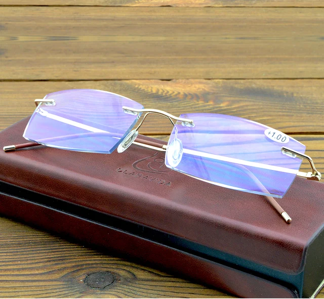 Titanium Alloy 15 Layers Coated Medical Silicone Nose Pads Antislip Temple Rimless Frame Reading Glasses +0.75 +1 +1.25To+4 Gold