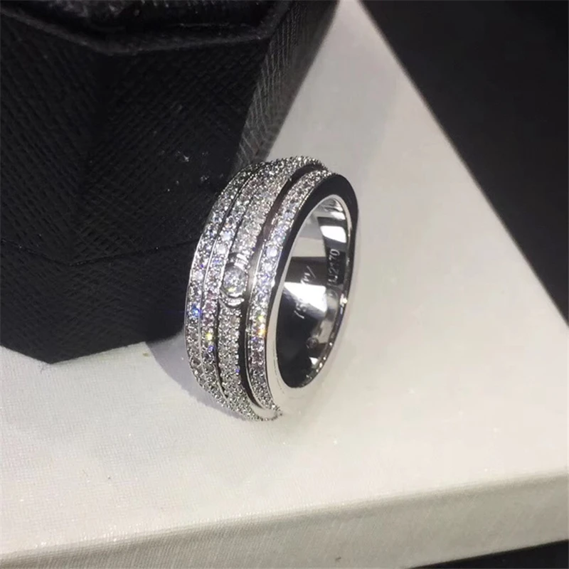 Роскошное полное бриллиантовое вращающееся 18k Платиновое/розовое позолоченное кольцо женское широкое обручальное кольцо для помолвки проложить фианиты кристаллы