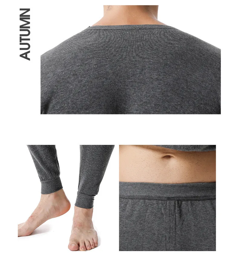 2022 Winter Long Johns Men Thermal Underwear Sets thin fleece solid color keep warm Round neck Plush thick warm clothing mens thermal long johns