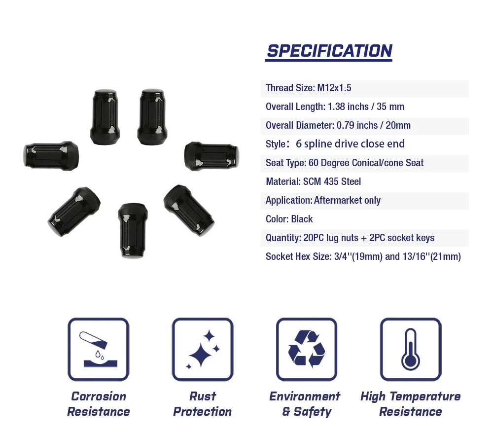 KSP 20 шт. премиум черный сплайн привод Расширенный Луг гайки M12x1.5 | 1,3" высокий с 2 ключей безопасности для Honda Acura JDM и многое другое после