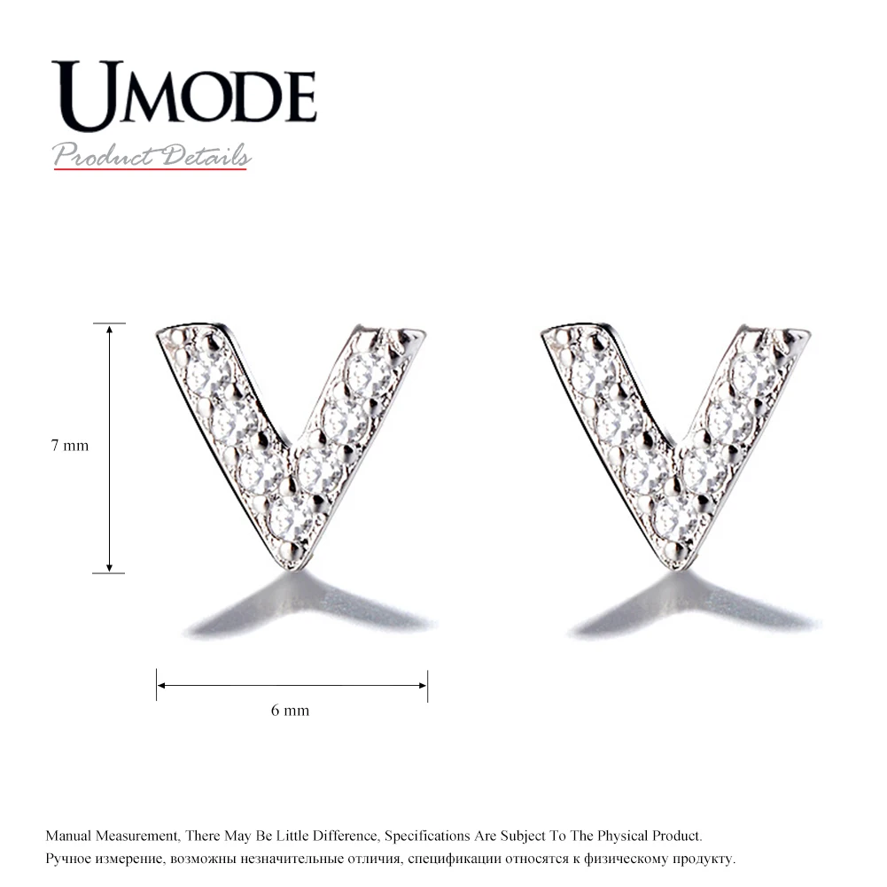 UMODE серьги-гвоздики в форме V, серьги-гвоздики с буквами, 925 пробы серебряные серьги для женщин и девочек, серебряные циркониевые подарки, хорошее ювелирное изделие LE0600