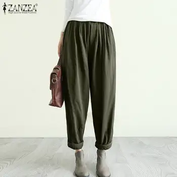 

S 5XL ZANZEA Casual Long Pantalons Women Elegant Solid Harem Trousers Spring Fashion Elastic Waist Turnip Pants Female Palazzo