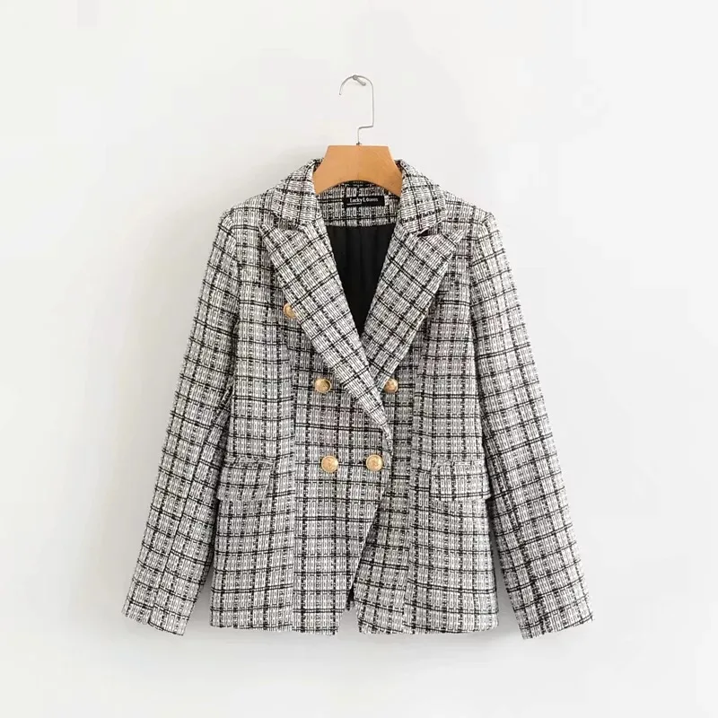 Women suits skirt suit Autumn and winter new double-breasted plaid blazer Casual office suit female Slim skirt two-piece 2019