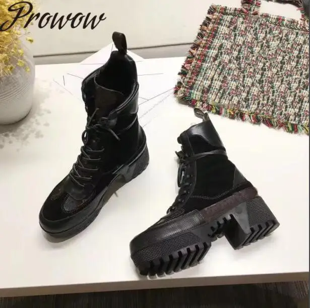 AS PIC Prowow/Роскошные Брендовые женские ботильоны из натуральной кожи на шнуровке; сезон осень-зима; красивые ботинки на платформе и толстом каблуке; женская обувь - Цвет: AS PIC