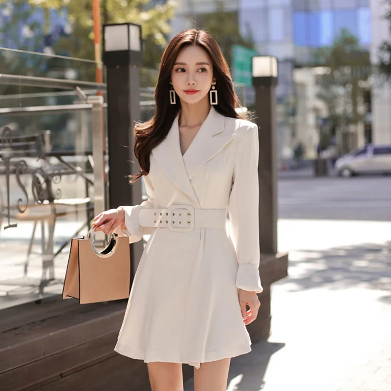 

2019 Autumn And Winter New Style WOMEN'S Dress Suit Collar Waist Hugging Slimming Coat Dress