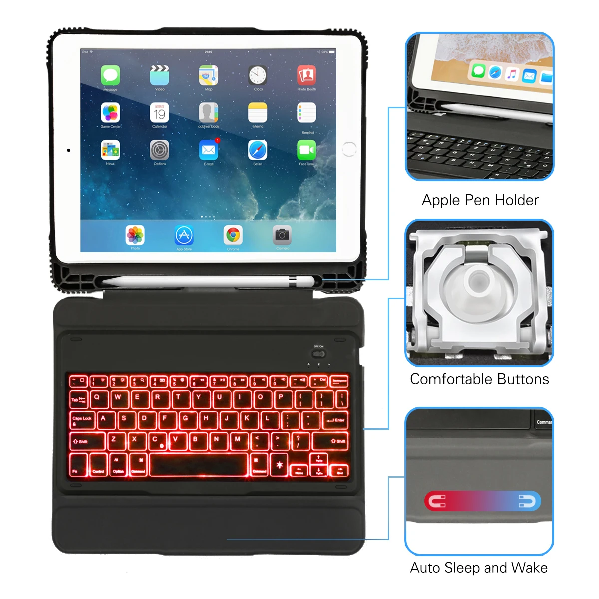 5 цветов Чехол с подсветкой клавиатуры для iPad Air 2 2017 2018 9 7 карандашом Держатель