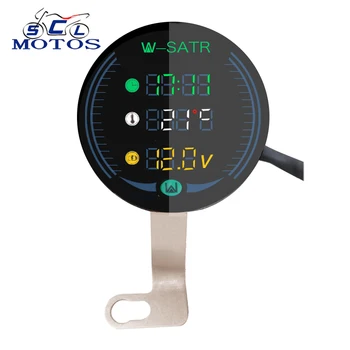 

Sclmotos- 3in1 Black Motorcycle ATV LED Voltage Meter Clock Universal Electronic Digital Thermometer Temperature Time
