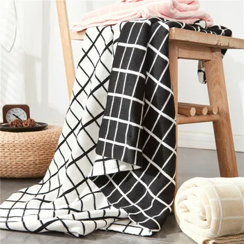 

Wishstar Nordic Black And White Plaid Knitted Blanket Soft Cotton Throw Blanket For Bed Sofa Large Travel Blanket Airplane