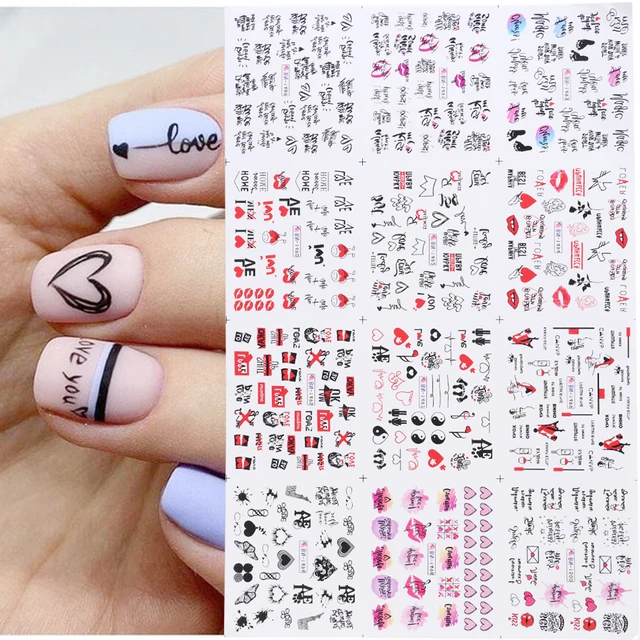 12pcs Nail Art Decoration Valentines Manicure Love Letter Flower Sliders for Nails Inscriptions  2
