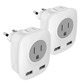 

EU Plug Travel Adapter, Foval European Plug Adapter US to Europe Power Outlets Adapter with 2 USB, for France, Germany, Spain, G