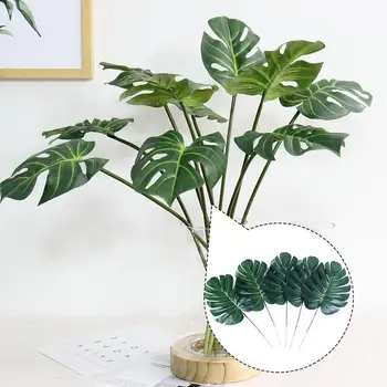 12pcs Cheap Plastic Flowers Artificial fake Monstera leaf arrangement DIY plant green plants wedding Leaves decoration X3K3