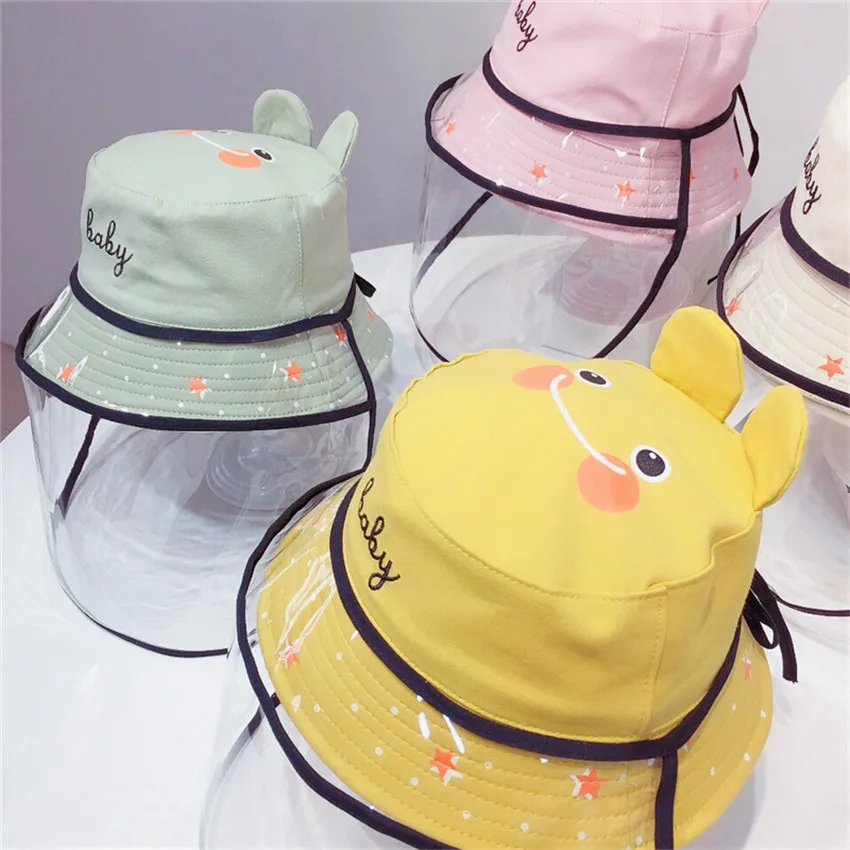 

Children Kids Anti Spitting Bucket Hat With Face Shield Cover Summer Protective Hat For Girls Boys Cartoon Cute Beach Sun Cap
