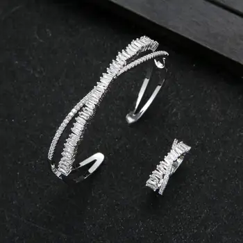 

Trendy Luxury Stackable Bangle For Women Wedding Full AAA Cubic Zircon Crystal CZ Dubai Bracelet Party Jewelry H2384KA