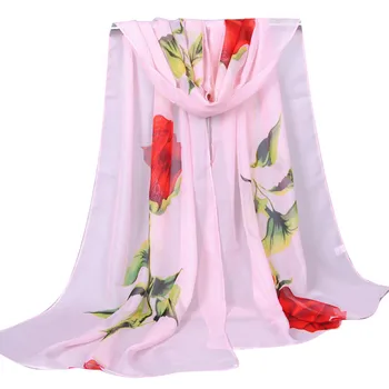 

Woman Spring And Summer Chiffon Silk Scarf Flowers Blossom Scarf Upscale Georgette Scarves Red