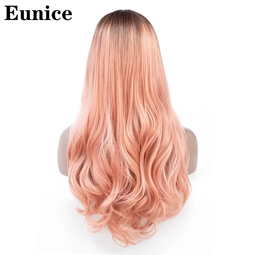 Ombre Smoky Pink Длинные волосы волнистые парики высокой плотности температура Синтетические парики натуральный черный Омбре серый/Блонд/коричневый косплей волос для женщин Eunice - Цвет: Ombre Smoky Pink