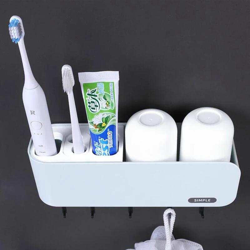 Bathroom wall-suction Toothbrush Holder Wall Mount Bathroom Cleanser Storage Rack Bathroom Accessories Set