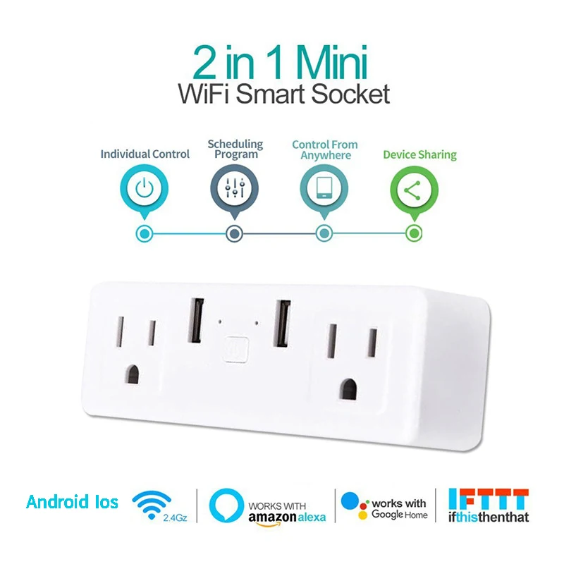 AABB-домашняя Автоматизация US Plug WiFi умная розетка приложение дистанционное управление двойной USB розетка