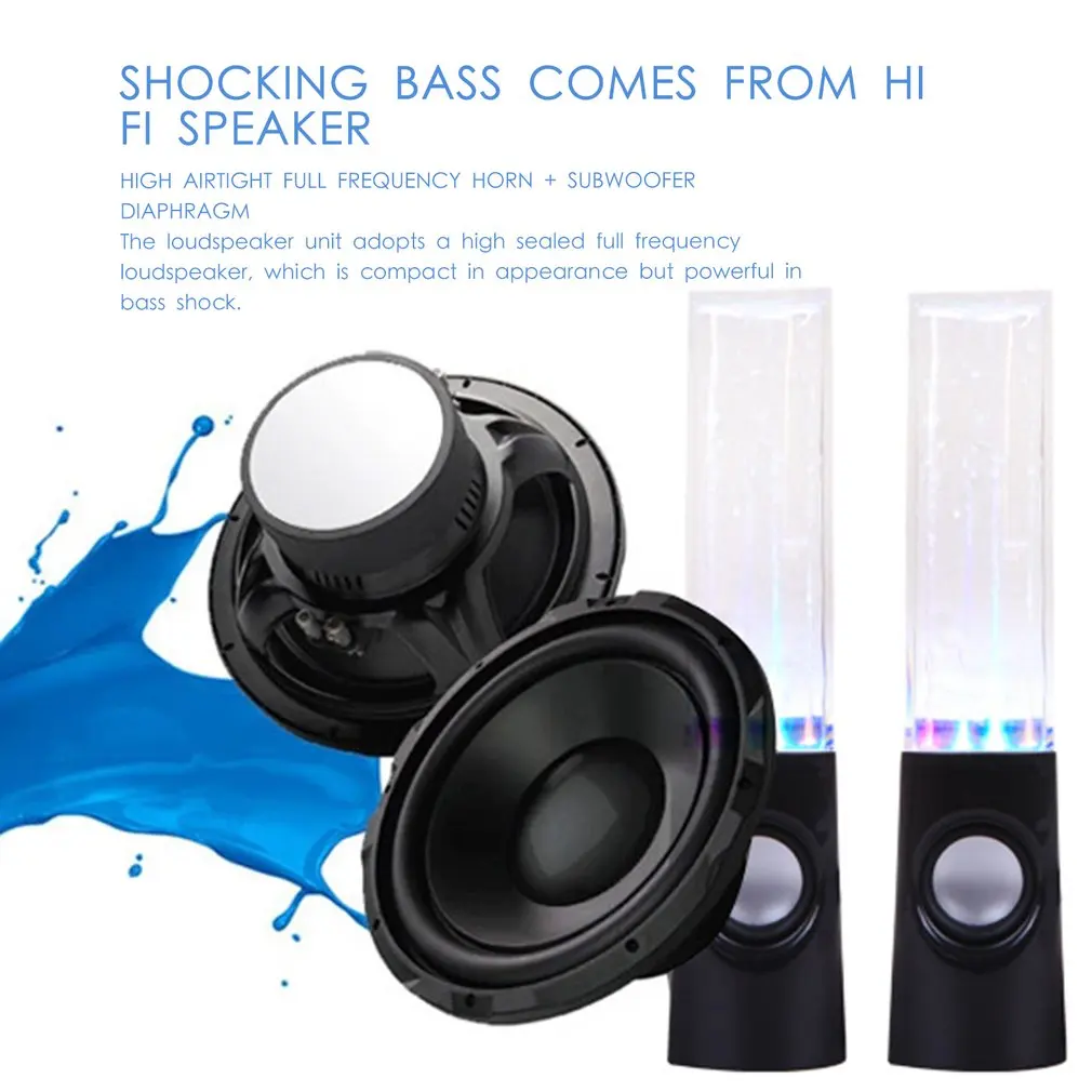 LED Light Dancing Water Speakers Music Fountain Light Speakers for PC Laptop Phone Portable Desk Stereo Water Dancing Speaker