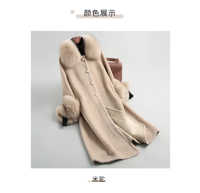 Clearance 2019 winter real fur coat ladies high quality fox fur collar long jacket Korean clothes wool fur coat and coat 3