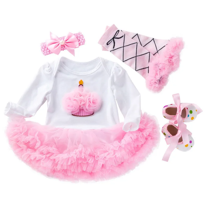 Новое платье принцессы Одежда для новорожденных девочек одежда для малышей с надписью «My First Easter» Кружевное боди для малышей, комплект из 4 предметов, детский комплект одежды - Цвет: as photo