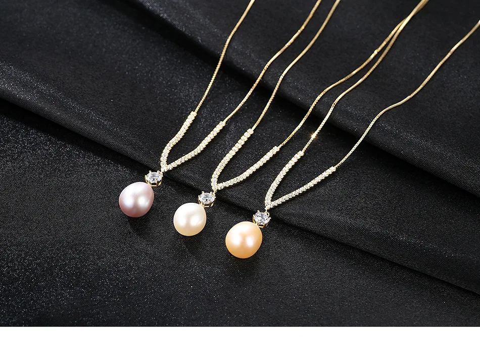 

S925 sterling silver necklace micro inlaid zircon natural freshwater pearl jewelry LBP01