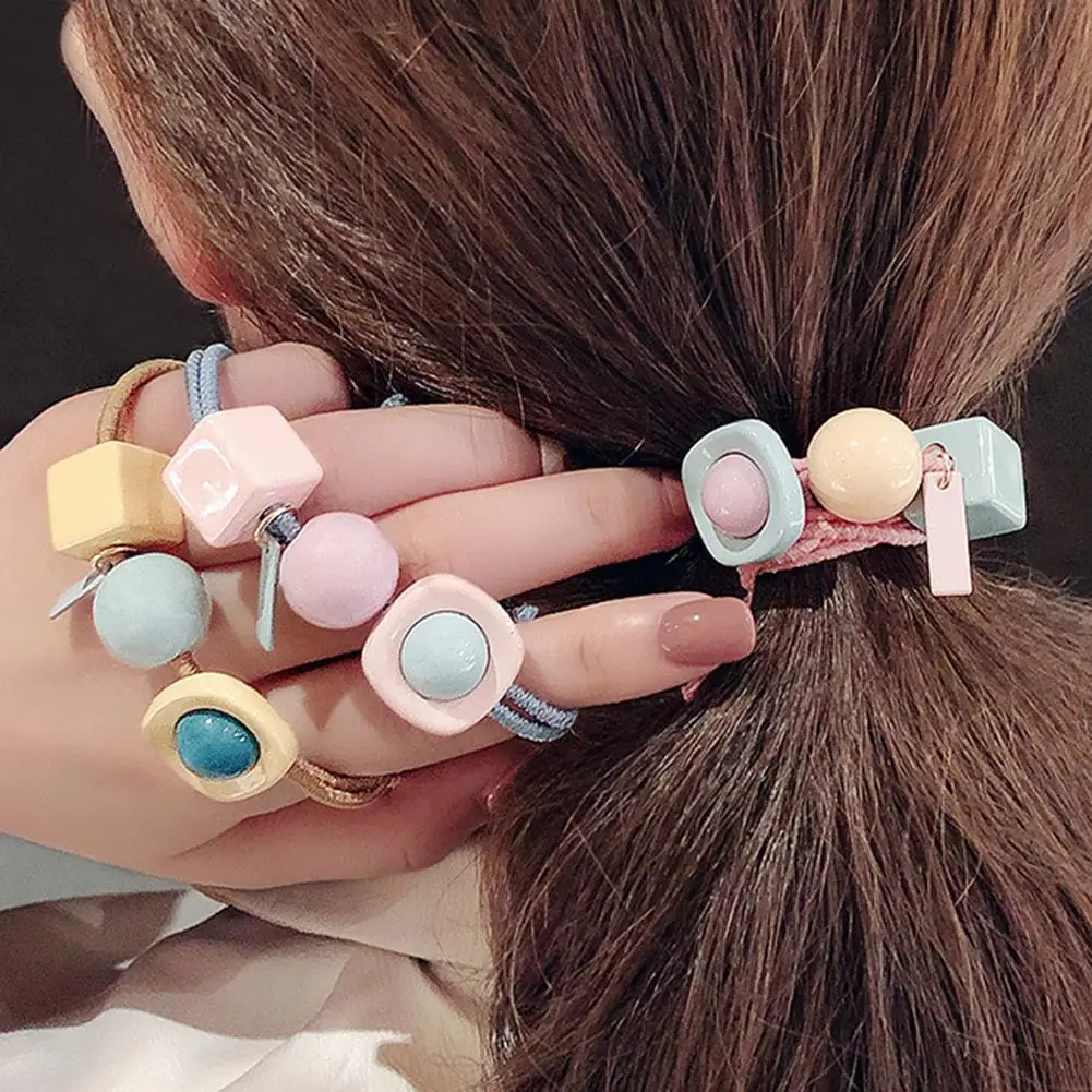 

Sweet Women Candy Color Cube Ball Knotted Hair Ring Rope Elastic Ponytail Holder