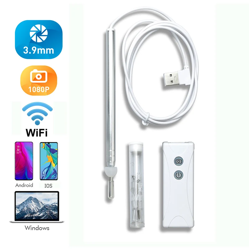 

3.9MM 2MP 3IN1USB Ear Cleaning Camera IP67 Waterproof HD Wifi Endoscope Inspection Visual Tool Ear Spoon 6 Led For Android/ IOS
