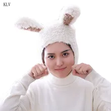 Women Girls Winter Plush Earflap Hat Cute Rabbit Bunny Ears Funny Halloween Cosplay Costume Hood Beanies Trapper Cap Photo Props