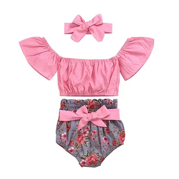 

0-24 Months Baby Girls Summer Clothes Sets Off Shoulder Polka Dot Tops Vest Floral Shorts Pants Newborn Girls Outfit