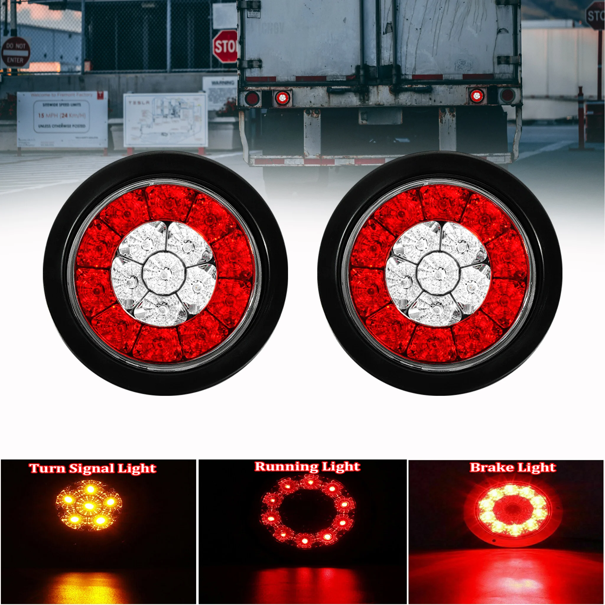 Pseqt 2pcs 4"inch Led Round Tail Light Rear Stop Turn Brake Light Kit