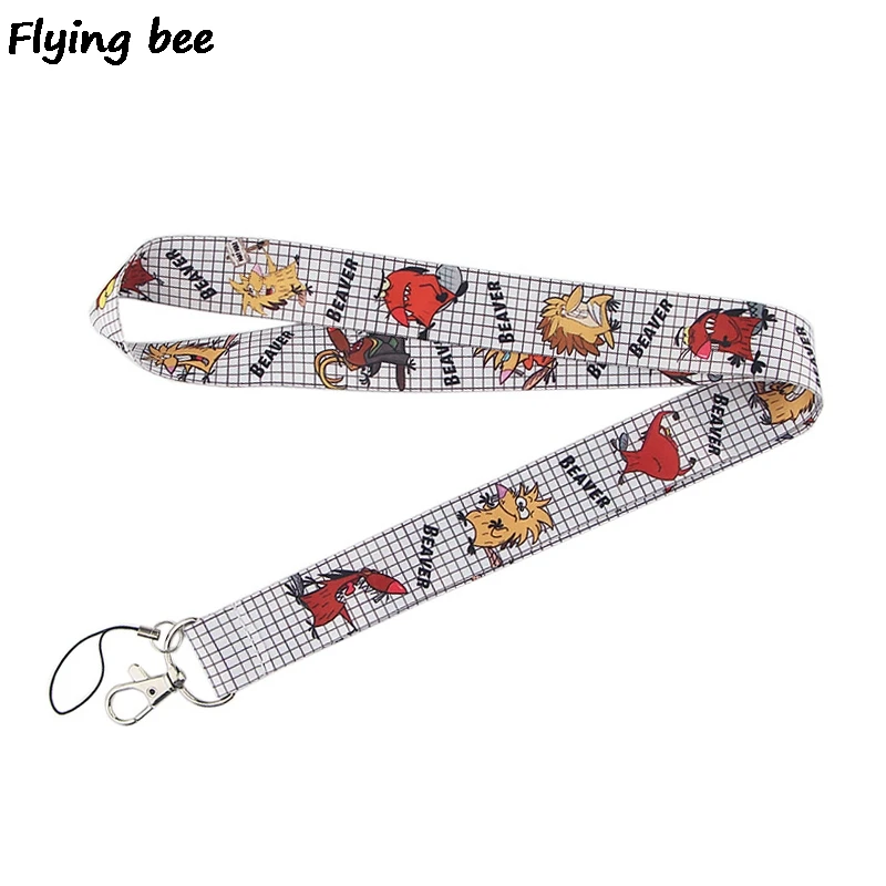 Брелок Flyingbee beaver с мультяшным аниме животным модный ремешок на шею для ID карт