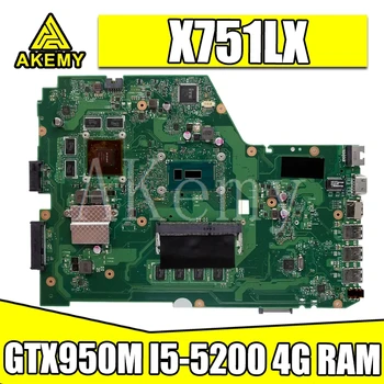 

X751LX motherboard For Asus X751L K751L X751LK X751LX laptop motherboard X751LX Mainboard GTX 950M I5-5200 4G RAM