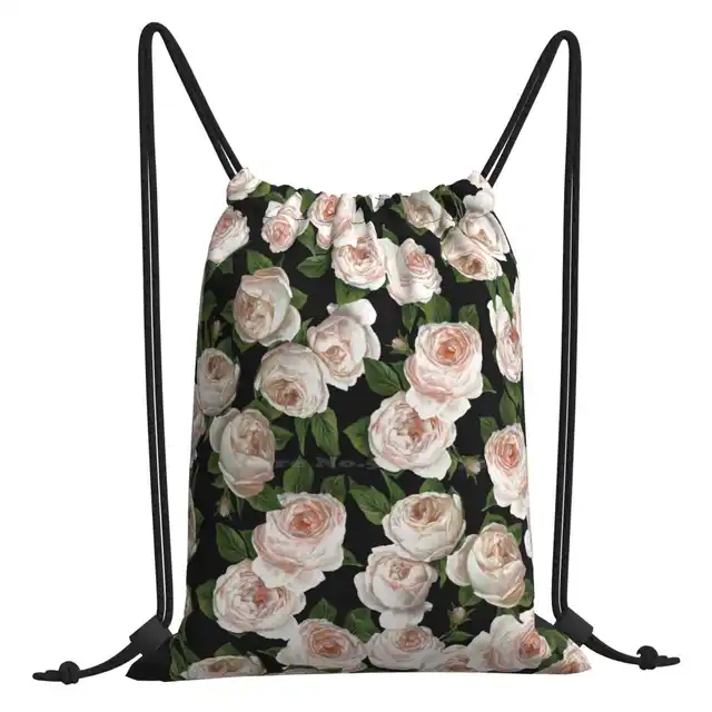 White Roses Pattern Print Backpack For 