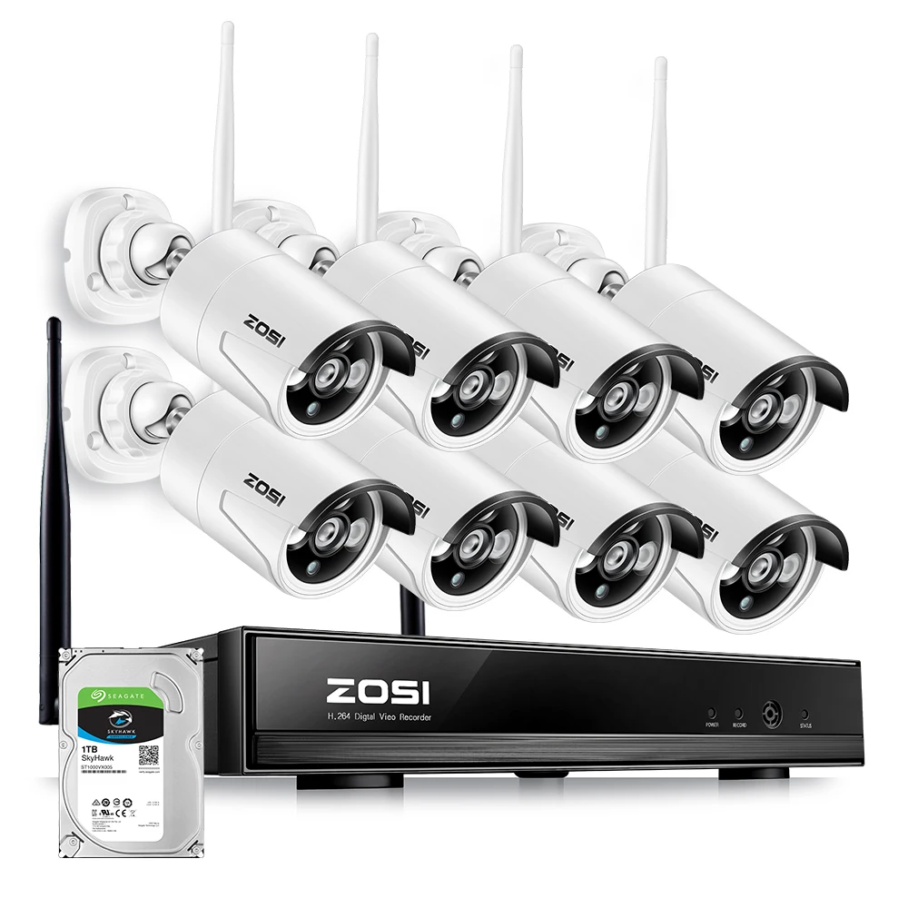 Cena ZOSI 8CH system cctv bezprzewodowy 1080P NVR 8 sztuk 1.3MP IR zewnętrzna P2P Wifi cctv ip system kamer bezpieczeństwa wideo zestaw do nadzorowania