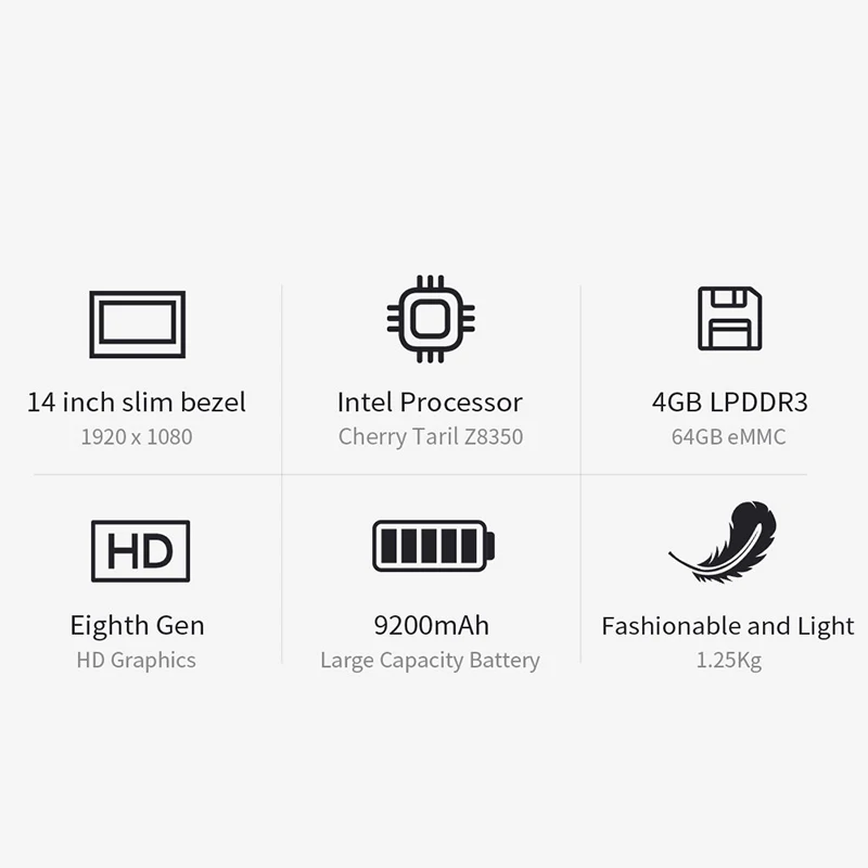 Jumper EZbook A5 14 Inch Laptop 1080P FHD Intel Cherry Trail Z8350 Quad Core Notebook 1.44GHz Windows 10 4GB LPDDR3 64GB EMMC EU
