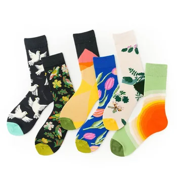 

Fall and Winter Women Funny Socks Men Flower Bird Pattern Short Sock EU Size 37-45 1 Pair