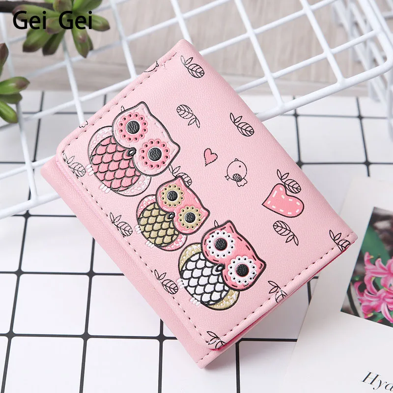 Милый женский складной кошелек с рисунком совы держатель для карт Женский